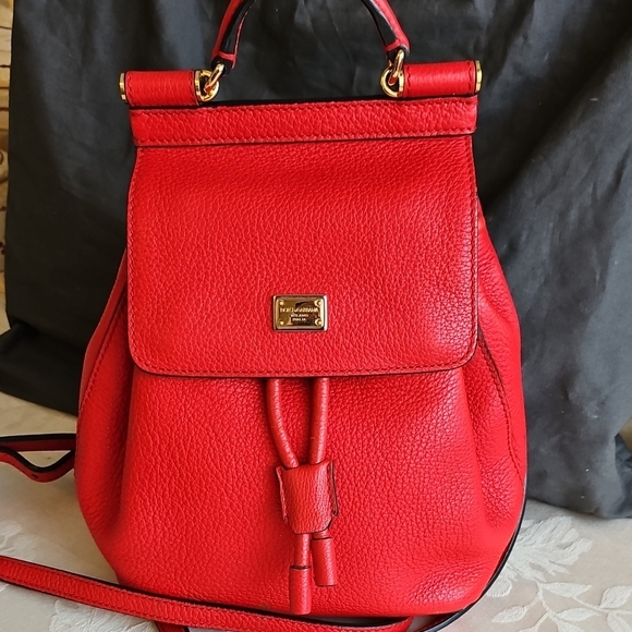 Dolce & Gabbana Miss Sicily Red Mini Backpack with Gold Hardware - Picture 1 of 12